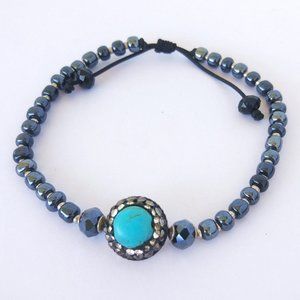 Turquoise Hematite Stone Elevator Cord Bracelet